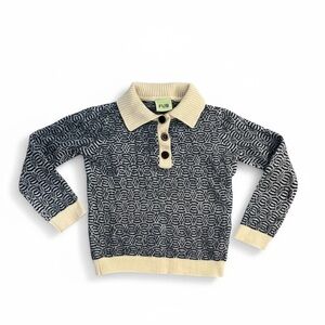 FUB Toddler Boy Sweater 100% Wool Blue Long Sleeve Knit Collared